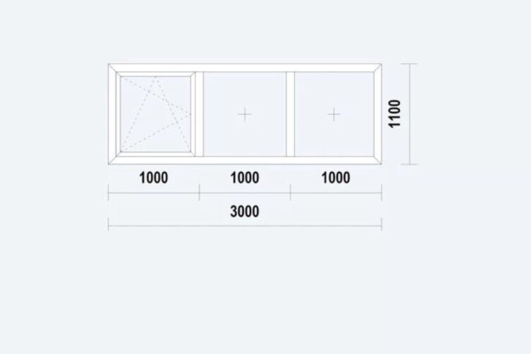 Raamkozijn 3000x1100mm - draai-kiep - wit