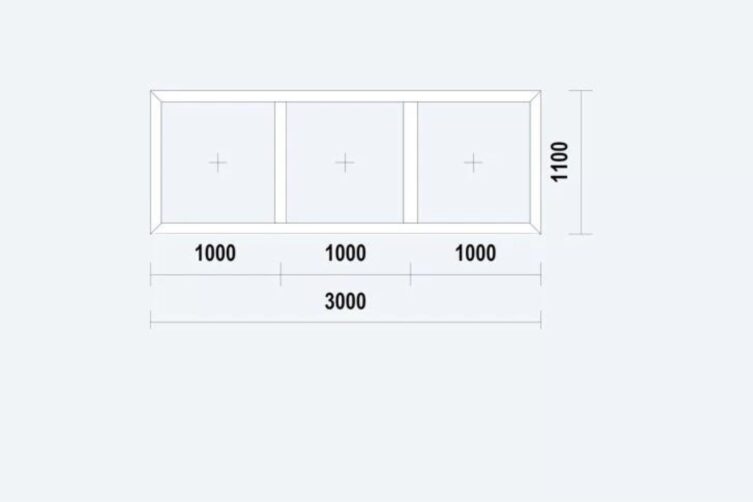 Raamkozijn 3000x1100mm - vast - wit